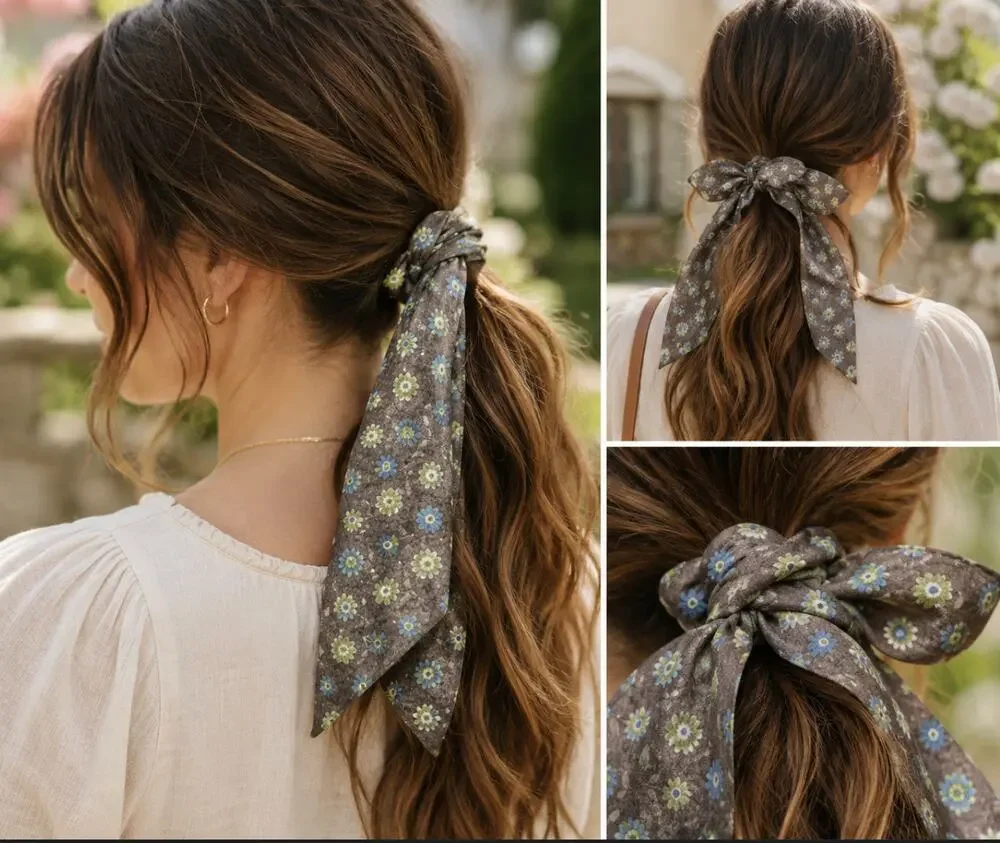 Cottage Black Dainty Floralcore Bloom Hair Piece  Head Scarf